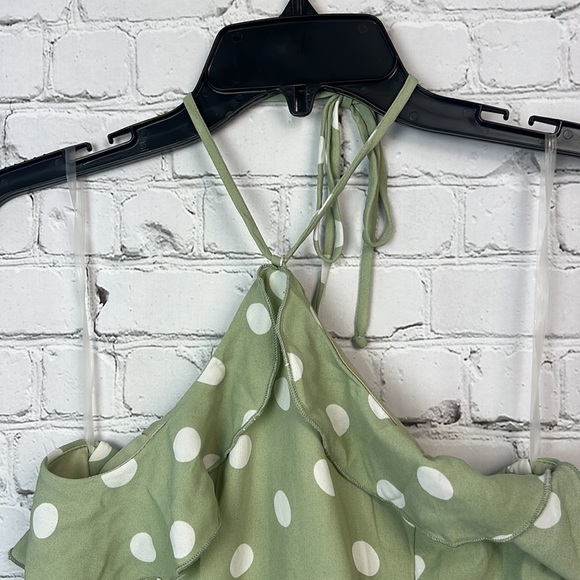 Teeze Me Sage Green & White Polka Dot Ruffle Halter Dress Juniors Size 9/10 & 13 - Picture 3 of 7
